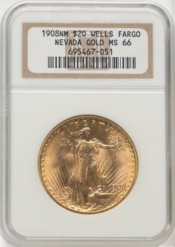 1908 NM $20 Wells Fargo Saint-Gaudens Double Eagle NGC MS66 (765577003)