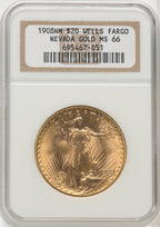 1908 NM $20 Wells Fargo Saint-Gaudens Double Eagle NGC MS66 (765577003)