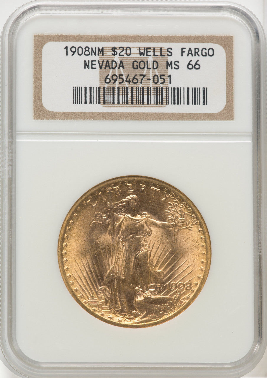 1908 NM $20 Wells Fargo Saint-Gaudens Double Eagle NGC MS66 (765577003)