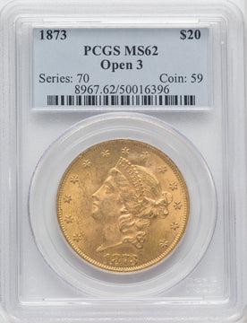 1873 $20 OPEN 3 Liberty Double Eagle PCGS MS62 (765453002)