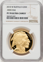 2010-W $50 One-Ounce Gold Buffalo .9999 Fine Gold Brown Label NGC PF70