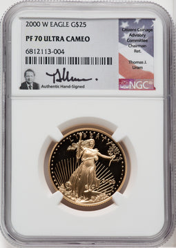 2000-W $25 Half-Ounce Gold Eagle NGC PF70 Thomas Uram Signed