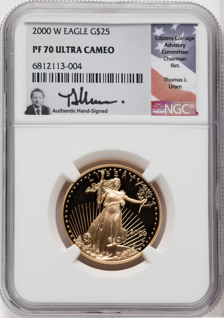 2000-W $25 Half-Ounce Gold Eagle NGC PF70 Thomas Uram Signed