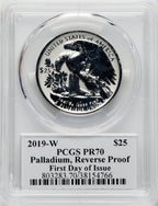 2019-W $25 Palladium Reverse Proof First Day of Issue Gary Whitley Signature PCGS PR70