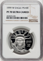 1999-W $100 One-Ounce Platinum Eagle Statue of Liberty Brown Label NGC PF70