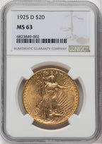 1925-D $20 Saint-Gaudens Double Eagle NGC MS63