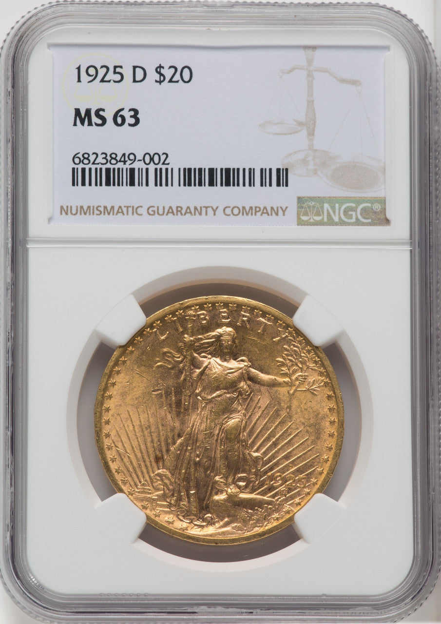 1925-D $20 Saint-Gaudens Double Eagle NGC MS63