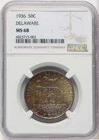 1936 50C Delaware Commemorative Silver NGC MS68