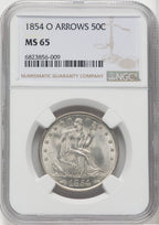 1854-O 50C Arrows Seated Half Dollar NGC MS65