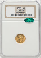 1856 G$1 Slanted 5 CAC Gold Dollar NGC MS64