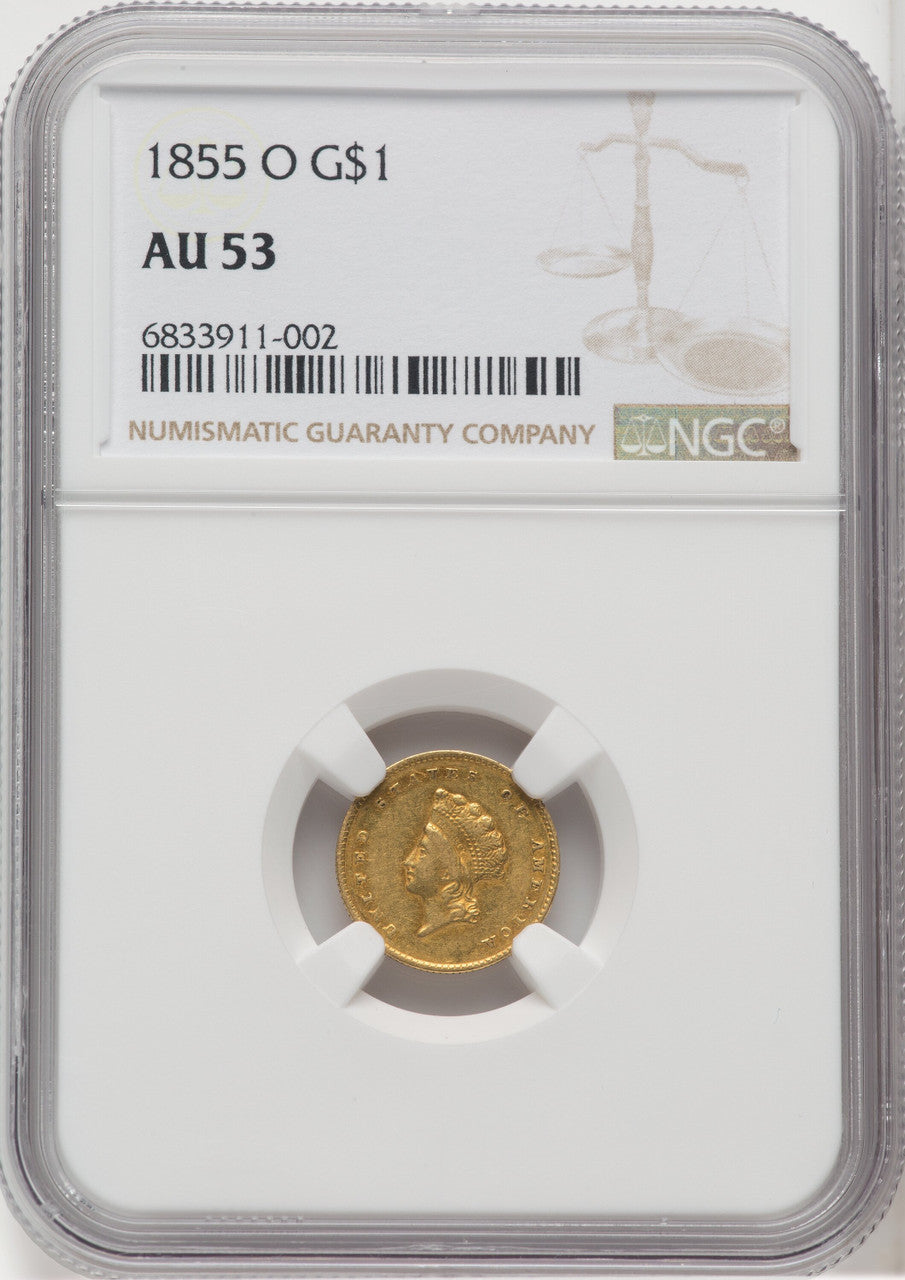 1855-O G$1 Gold Dollar NGC AU53