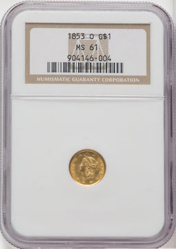 1853-O G$1 Gold Dollar NGC MS61