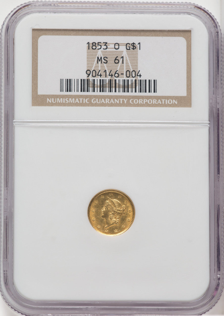 1853-O G$1 Gold Dollar NGC MS61