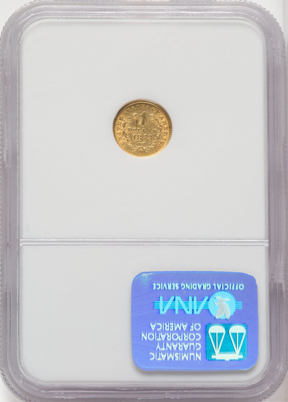 1853-O G$1 Gold Dollar NGC MS61