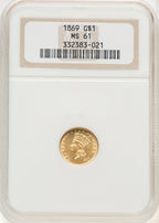 1869 G$1 Gold Dollar NGC MS61