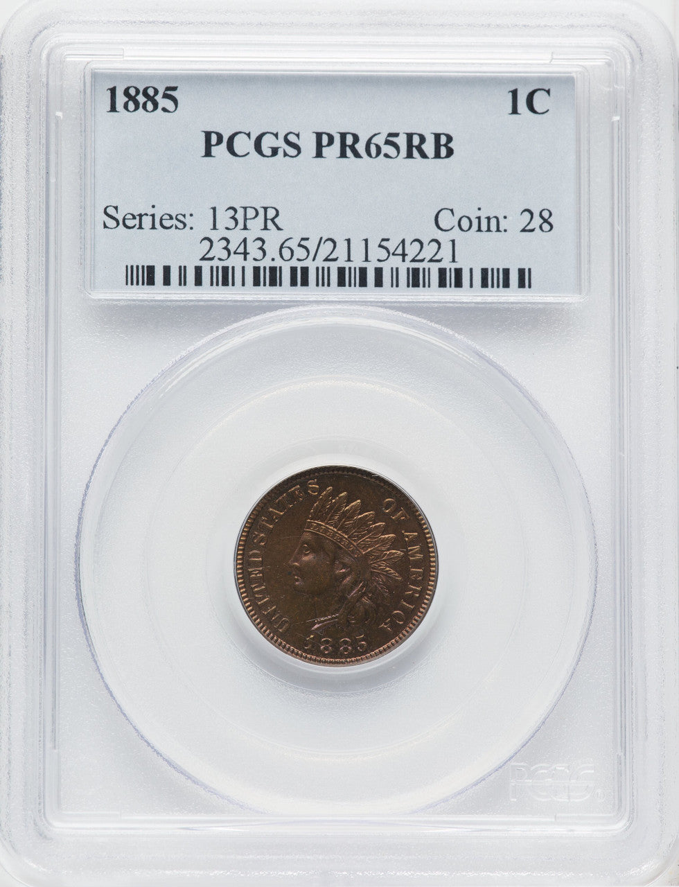 1885 1C RB Proof Indian Cent PCGS PR65