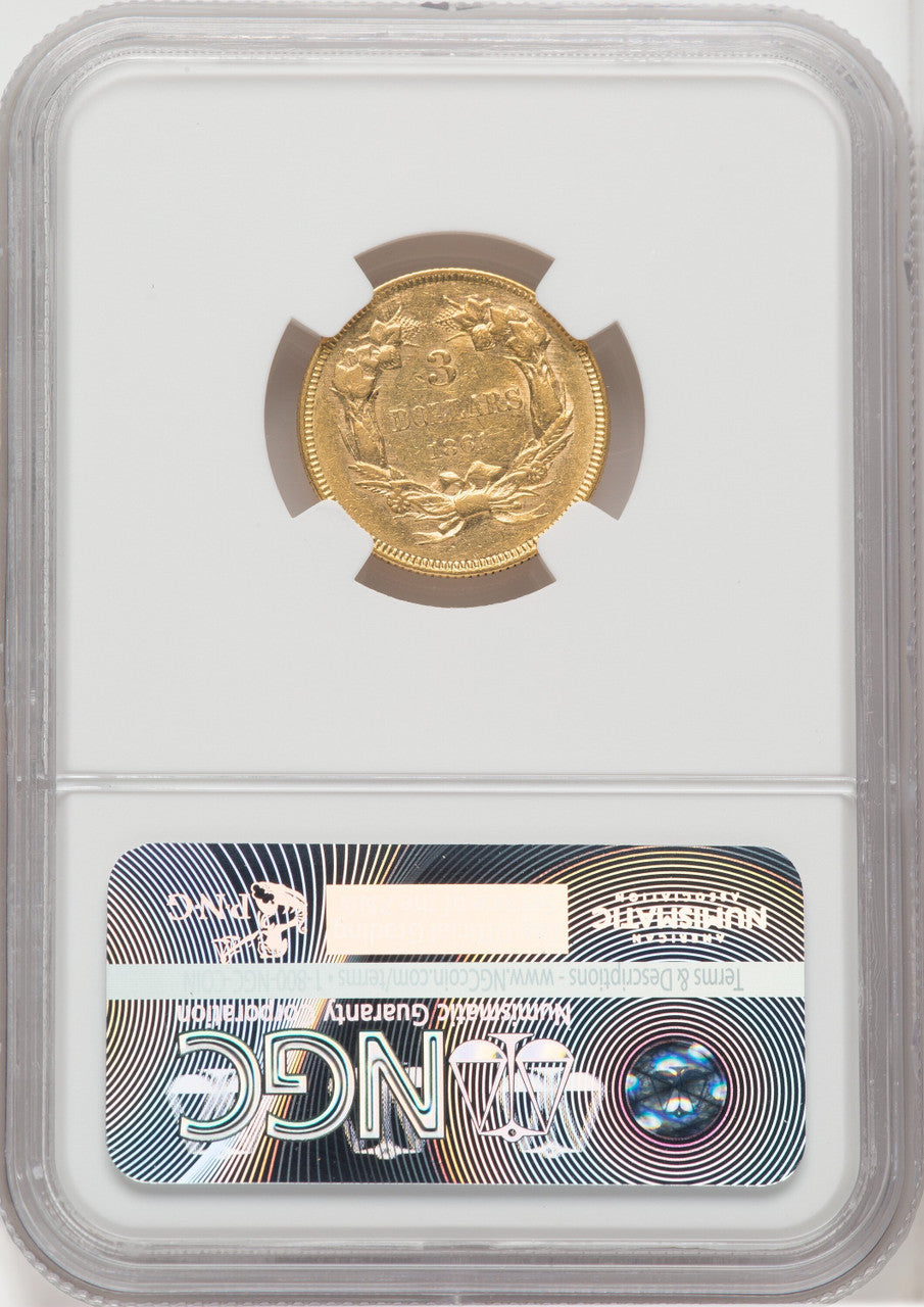 1861 $3 Three Dollar Gold Pieces NGC AU53