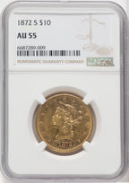 1872-S $10 Liberty Eagle NGC AU55