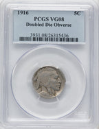 1916 Doubled Die Obverse Buffalo Nickel PCGS VG8