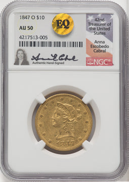 1847-O $10 Liberty Eagle NGC AU50