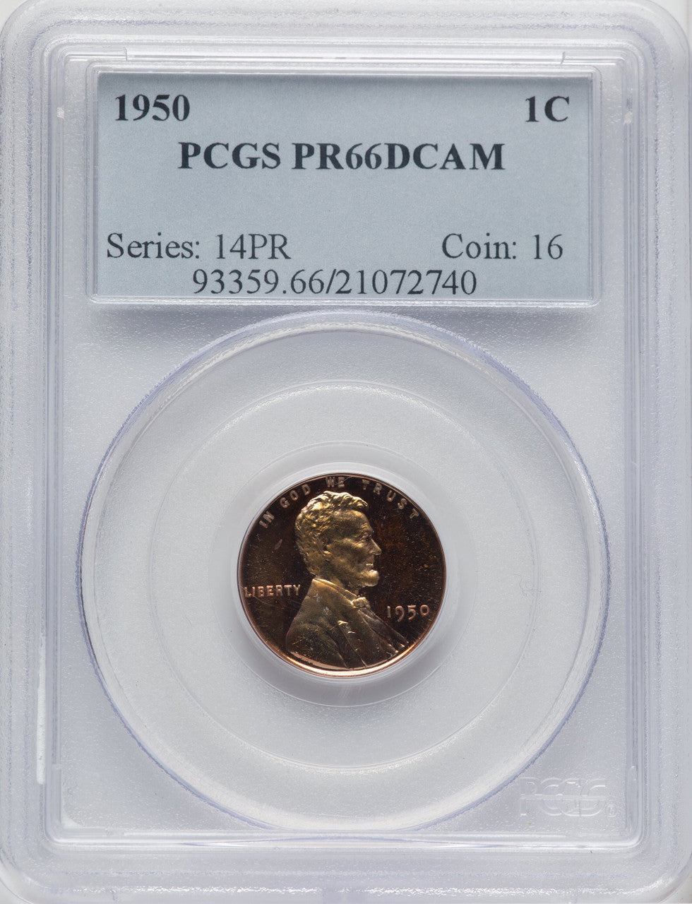 1950 1C Proof Lincoln Cent PCGS PR66