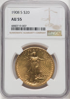 1908-S $20 Saint-Gaudens Double Eagle NGC AU55