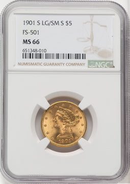 1901-S $5 Liberty Half Eagle NGC MS66 (518894014)