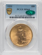 1922 $20 CAC Saint-Gaudens Double Eagle PCGS MS64
