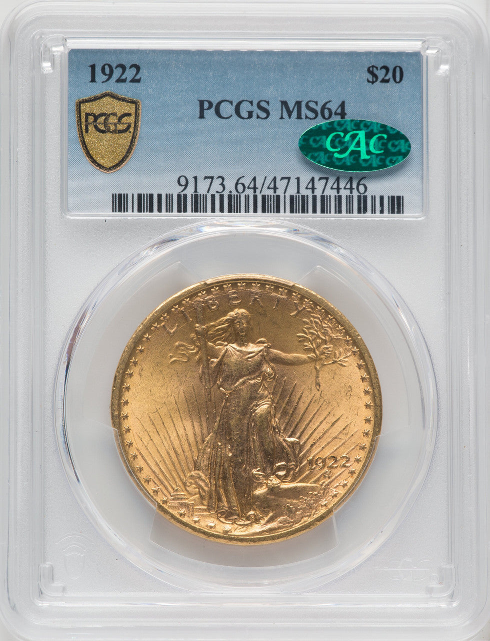 1922 $20 CAC Saint-Gaudens Double Eagle PCGS MS64