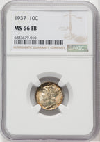 1937 10C FB Mercury Dime NGC MS66