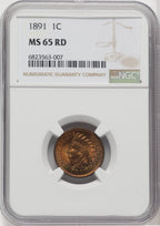 1891 1C RD Indian Cent NGC MS65