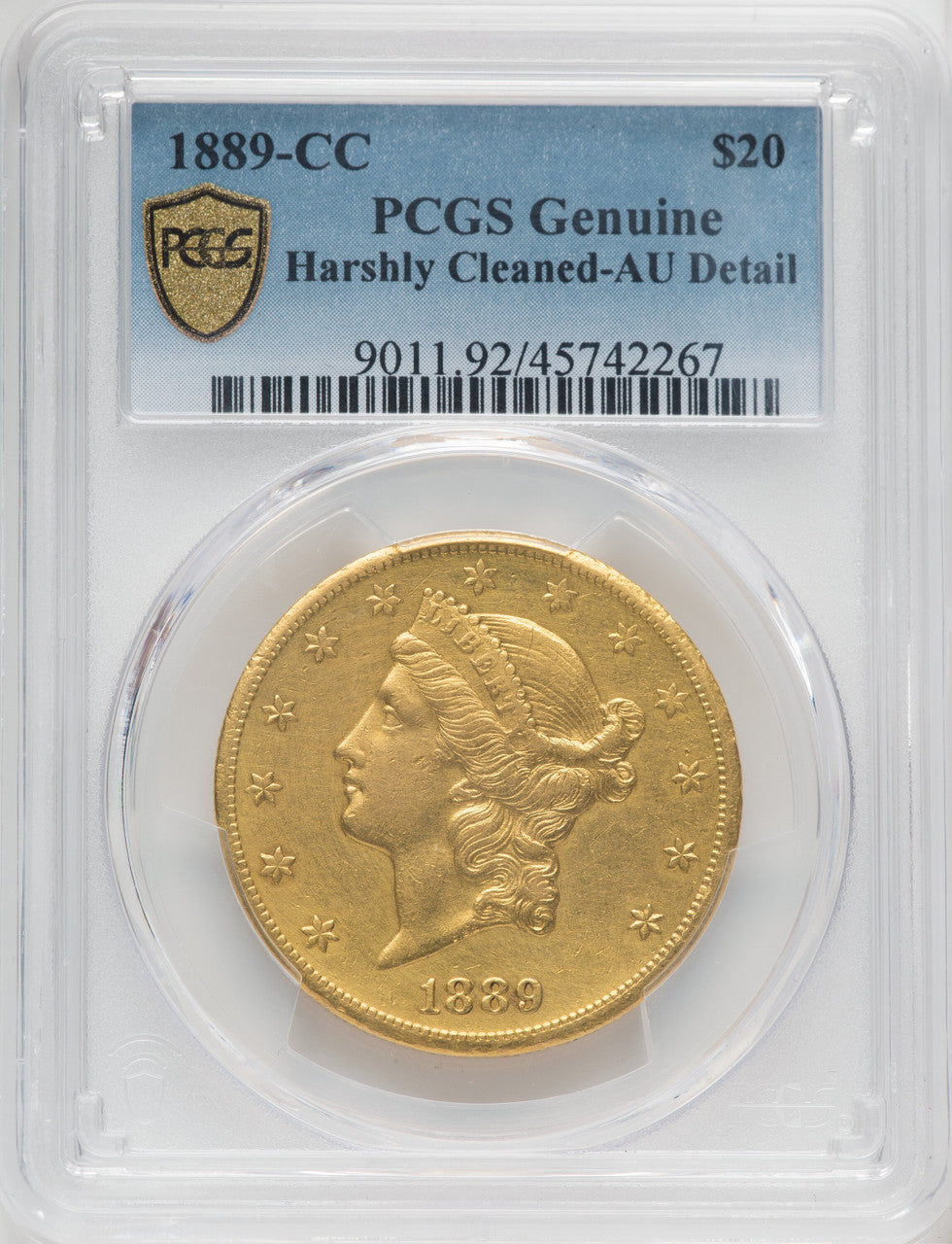 1889-CC $20 Genuine Liberty Double Eagle Genuine PCGS AU50