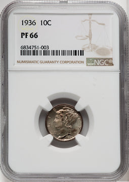 1936 10C Proof Mercury Dime NGC PR66