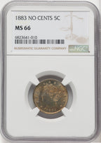 1883 5C NO CENTS Liberty Nickel NGC MS66