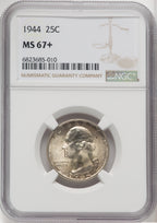 1944 25C Washington Quarter NGC MS67+