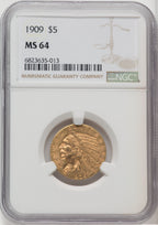 1909 $5 Indian Half Eagle NGC MS64