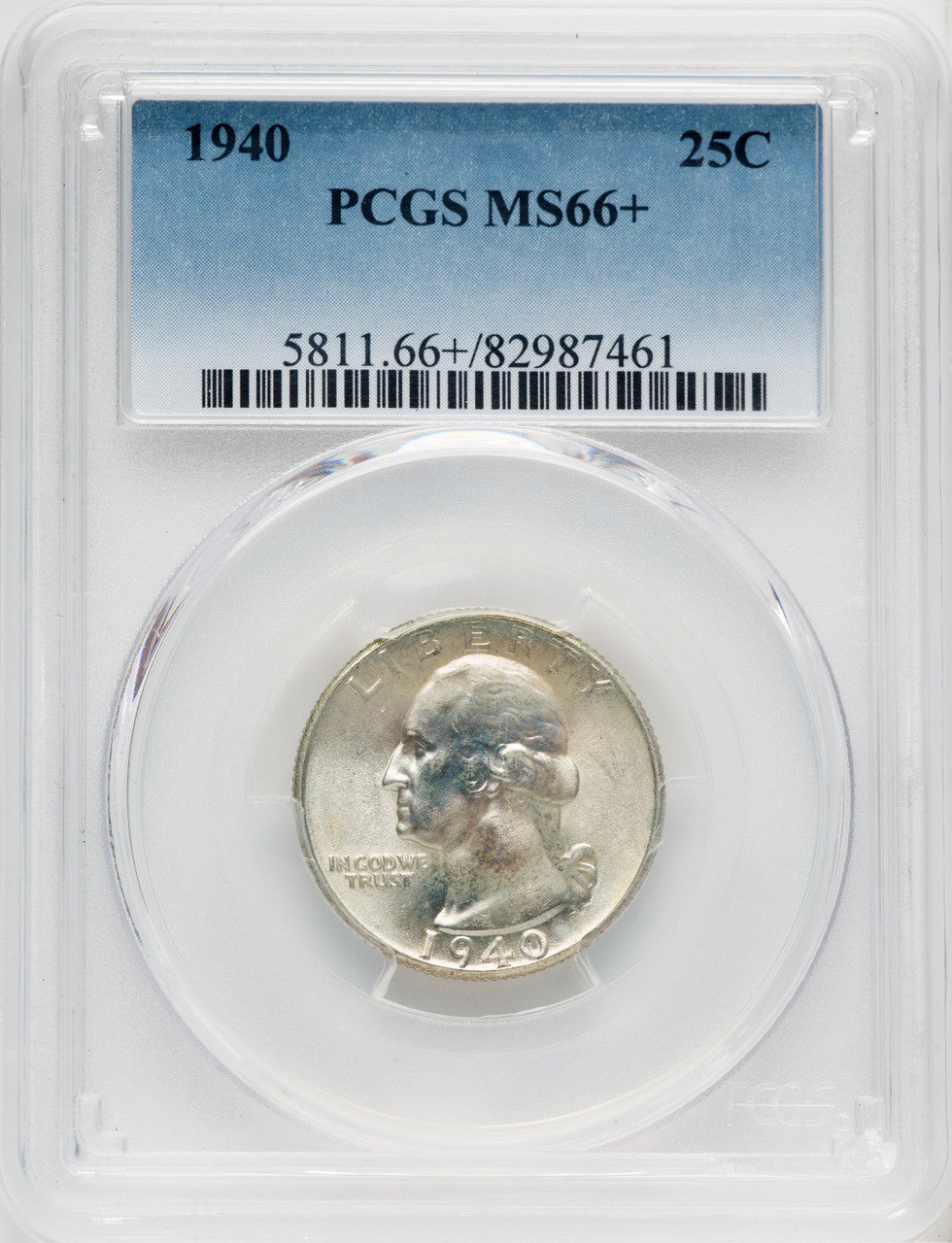 1940 25C Washington Quarter PCGS MS66+