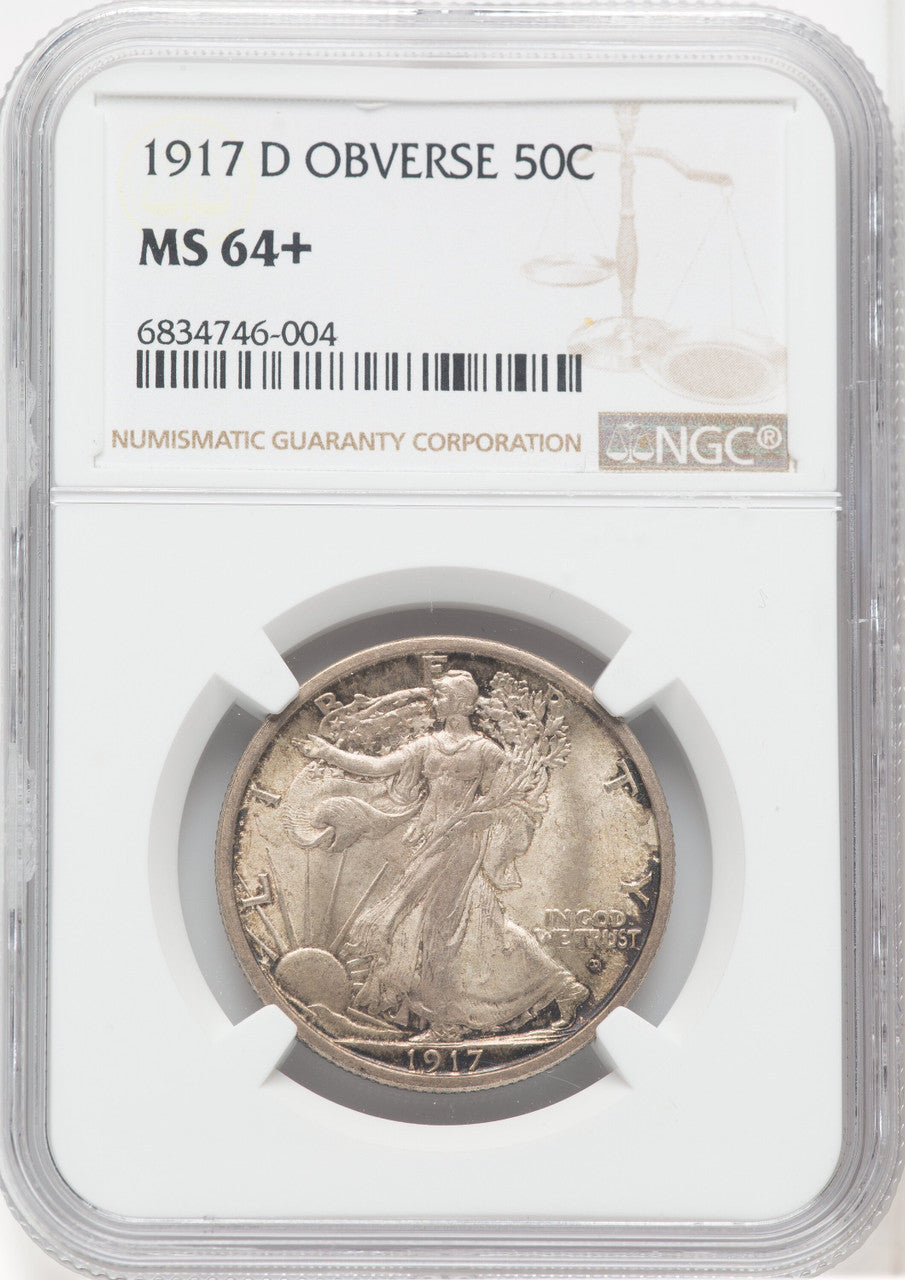 1917-D 50C OBVERSE Walking Liberty Half Dollar NGC MS64+