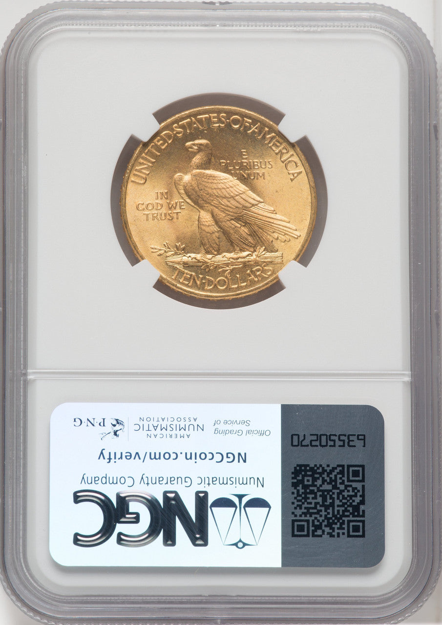 1908 $10 MOTTO Indian Eagle NGC MS66+