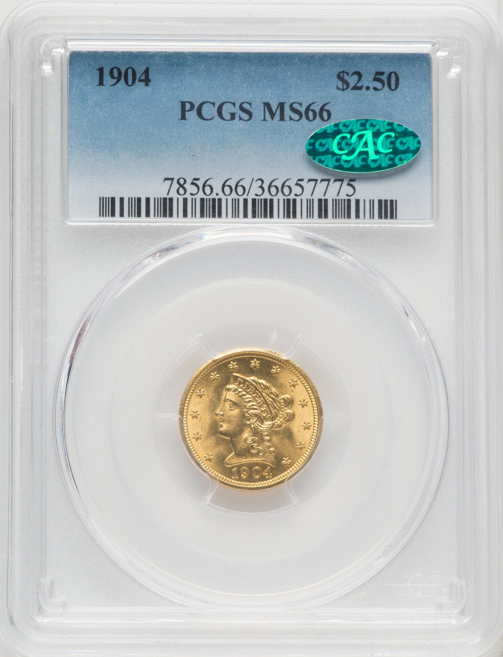 1904 $2.50 CAC Liberty Quarter Eagle PCGS MS66