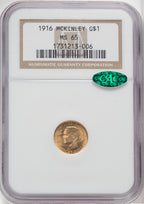 1916 G$1 McKinley CAC Commemorative Gold NGC MS65