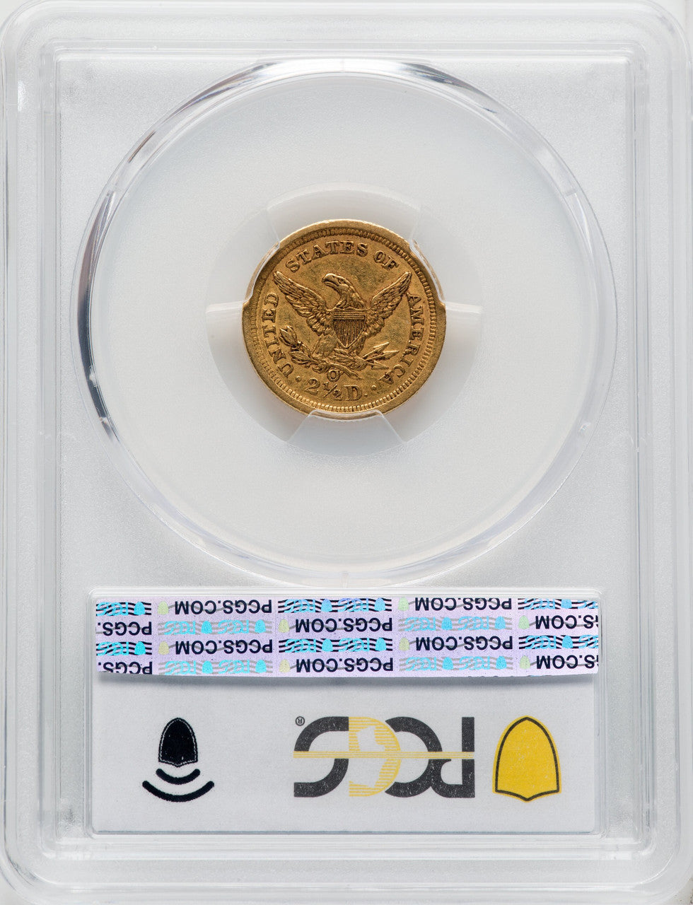 1843-O $2.50 Large Date Plain 4 CAC Liberty Quarter Eagle PCGS AU53