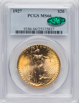1927 $20 CAC Saint-Gaudens Double Eagle PCGS MS66