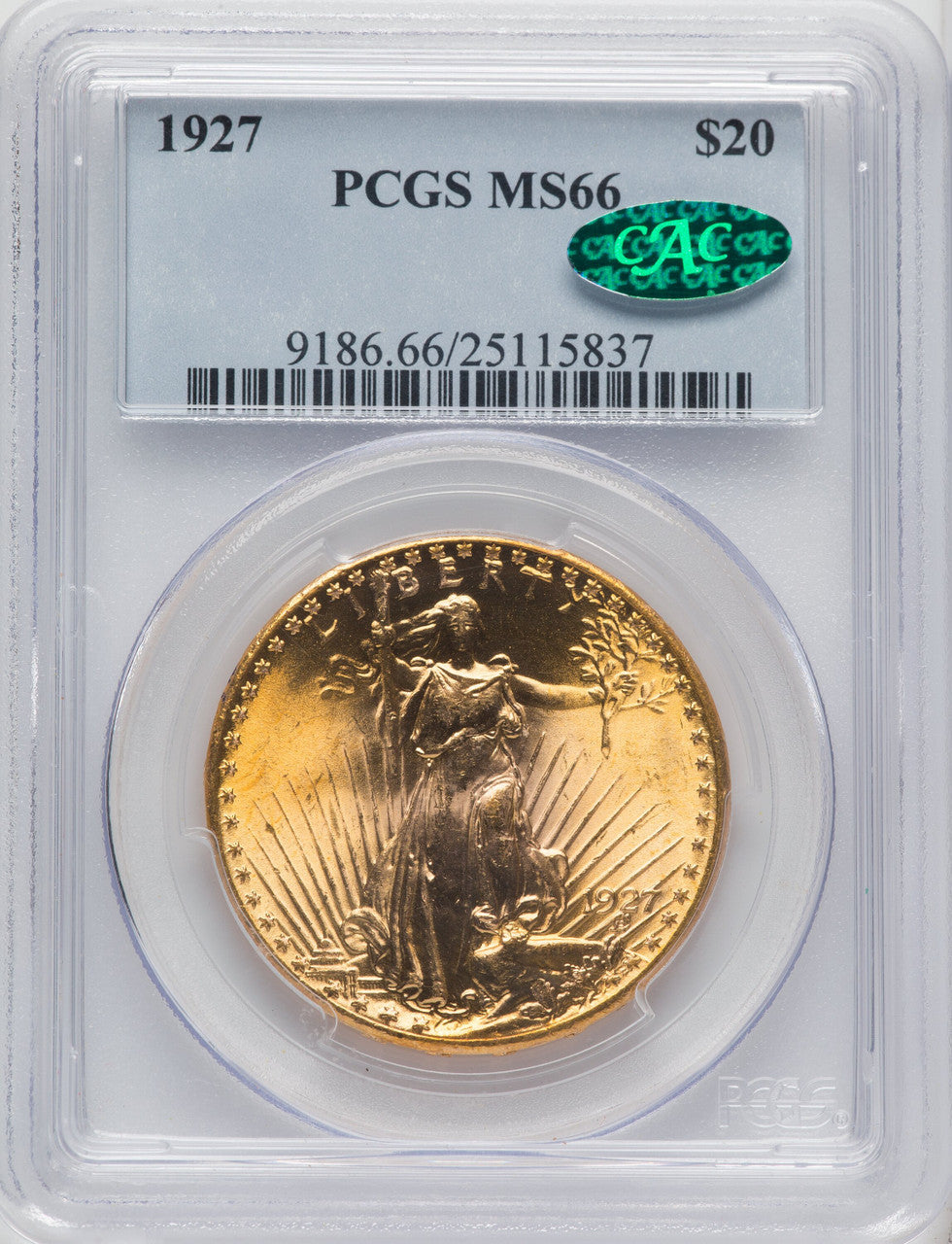 1927 $20 CAC Saint-Gaudens Double Eagle PCGS MS66