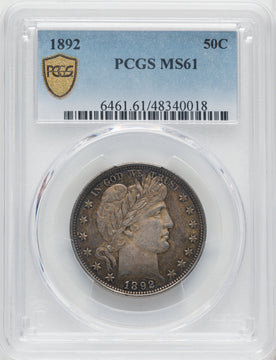 1892 50C Barber Half Dollar PCGS MS61