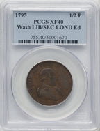 1795 Washington Liberty & Security Halfpenny London Edge BN Colonials PCGS XF40