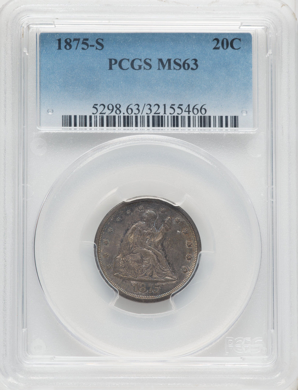 1875-S 20C Twenty Cent Pieces PCGS MS63