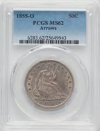 1855-O 50C Arrows Seated Half Dollar PCGS MS62