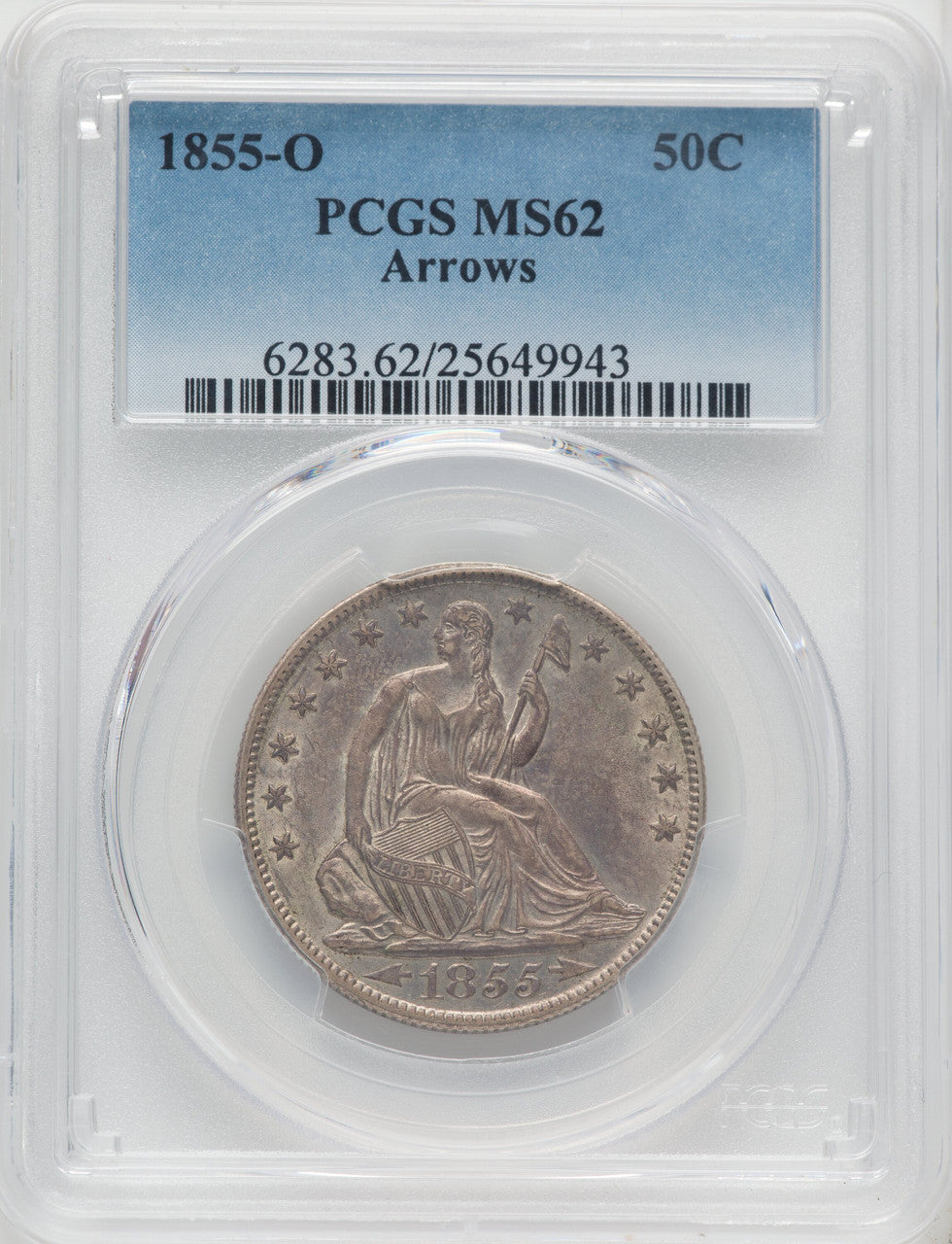 1855-O 50C Arrows Seated Half Dollar PCGS MS62