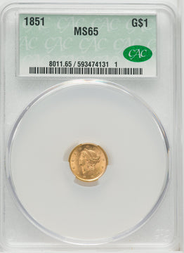 1851 G$1 Gold Dollar CACG MS65